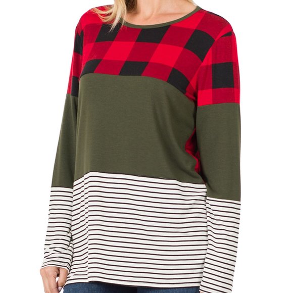 Perfect Plaid Top - Olive - Picture 1 of 1